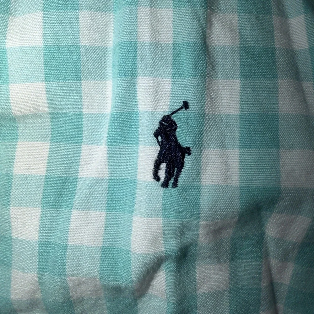 Ralph Lauren Kids Teal Gingham Button Down Shirt Linen Blend Size 7 322785645002